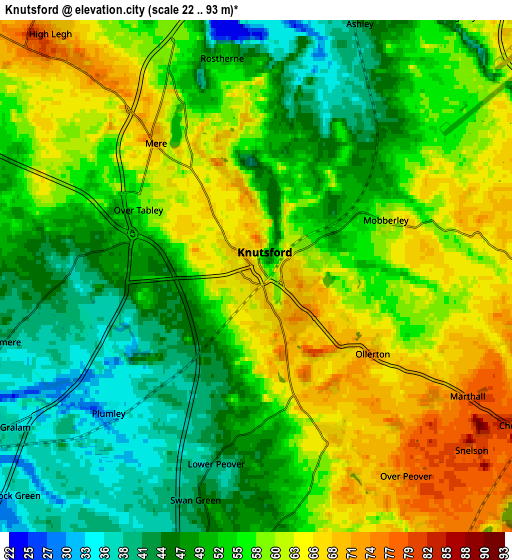 Zoom OUT 2x Knutsford, United Kingdom elevation map