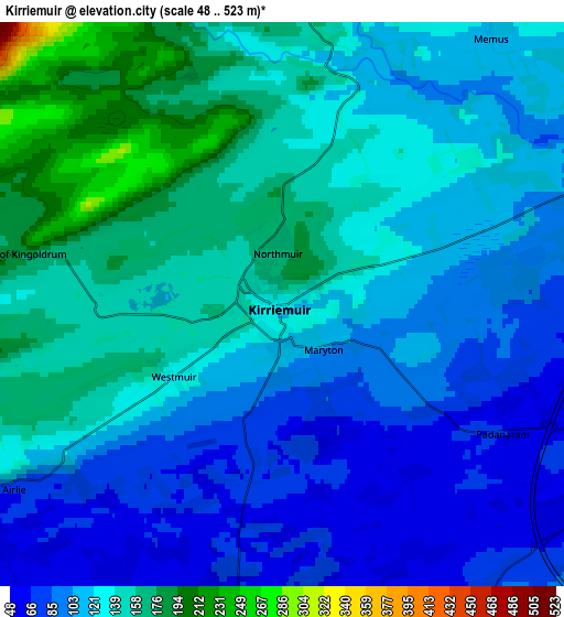 Zoom OUT 2x Kirriemuir, United Kingdom elevation map
