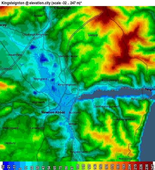 Zoom OUT 2x Kingsteignton, United Kingdom elevation map