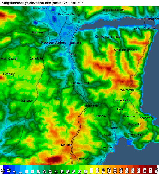 Zoom OUT 2x Kingskerswell, United Kingdom elevation map