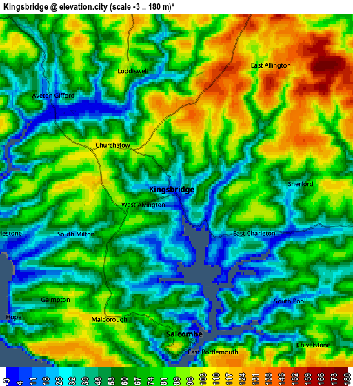 Zoom OUT 2x Kingsbridge, United Kingdom elevation map