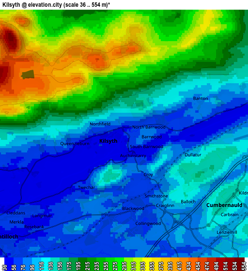 Zoom OUT 2x Kilsyth, United Kingdom elevation map