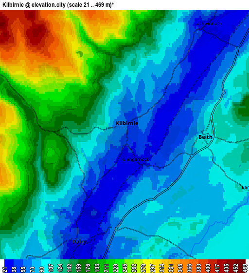 Zoom OUT 2x Kilbirnie, United Kingdom elevation map