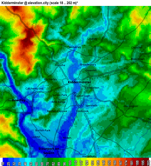 Zoom OUT 2x Kidderminster, United Kingdom elevation map