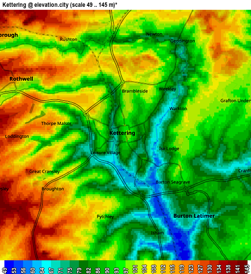 Zoom OUT 2x Kettering, United Kingdom elevation map