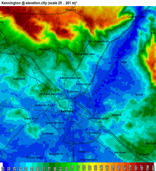 Zoom OUT 2x Kennington, United Kingdom elevation map