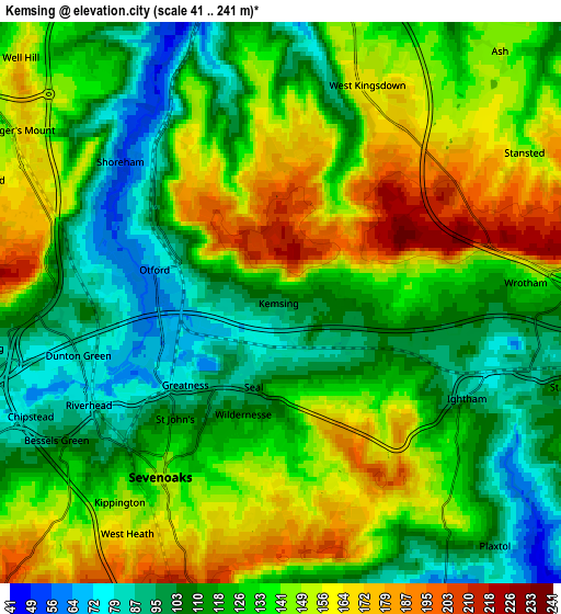 Zoom OUT 2x Kemsing, United Kingdom elevation map