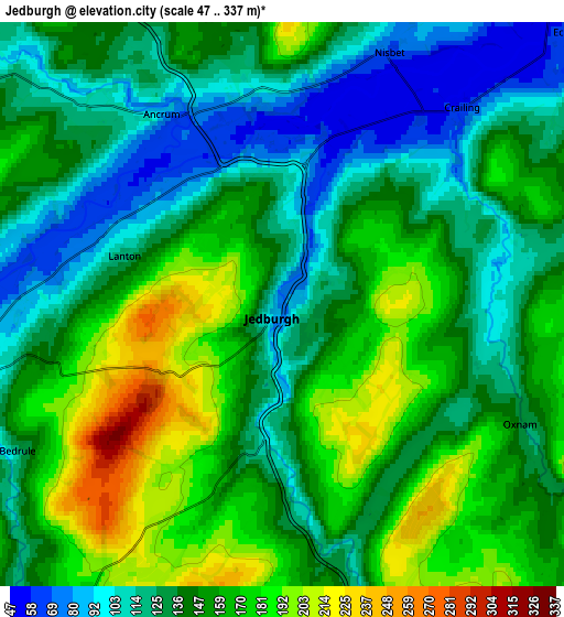 Zoom OUT 2x Jedburgh, United Kingdom elevation map