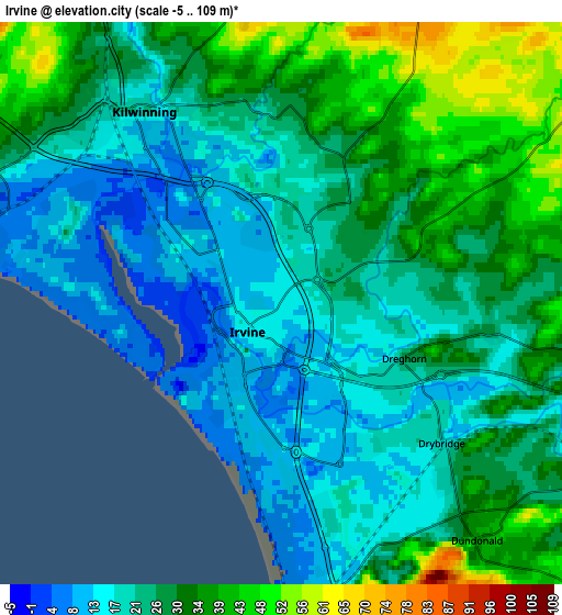 Zoom OUT 2x Irvine, United Kingdom elevation map