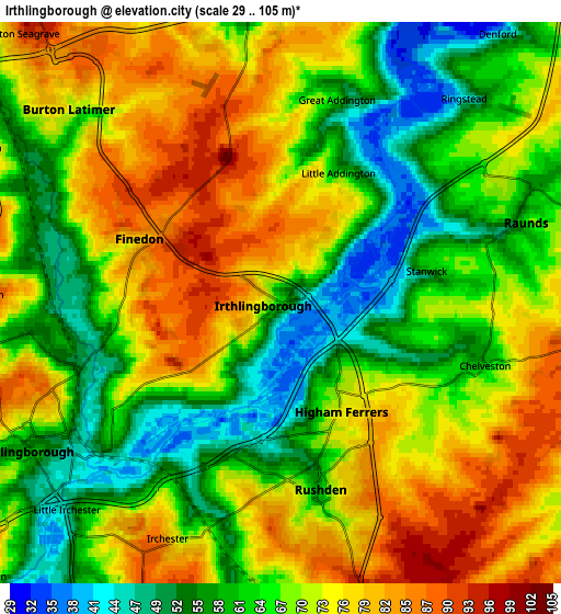 Zoom OUT 2x Irthlingborough, United Kingdom elevation map