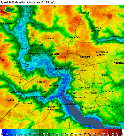 Zoom OUT 2x Ipswich, United Kingdom elevation map