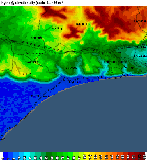 Zoom OUT 2x Hythe, United Kingdom elevation map