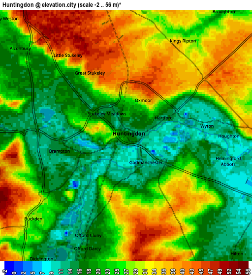 Zoom OUT 2x Huntingdon, United Kingdom elevation map