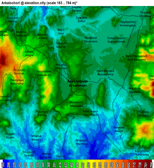 Zoom OUT 2x Arkalochóri, Greece elevation map