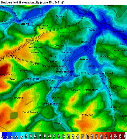 Zoom OUT 2x Huddersfield, United Kingdom elevation map
