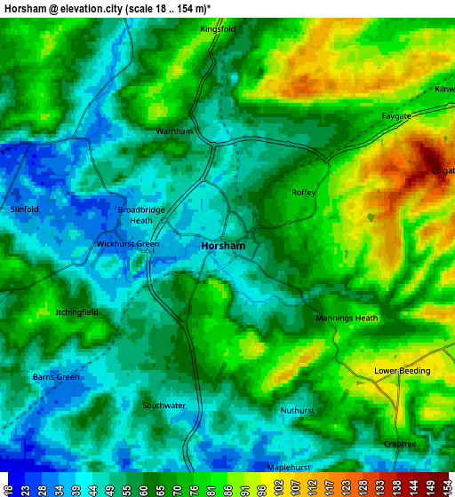 Zoom OUT 2x Horsham, United Kingdom elevation map