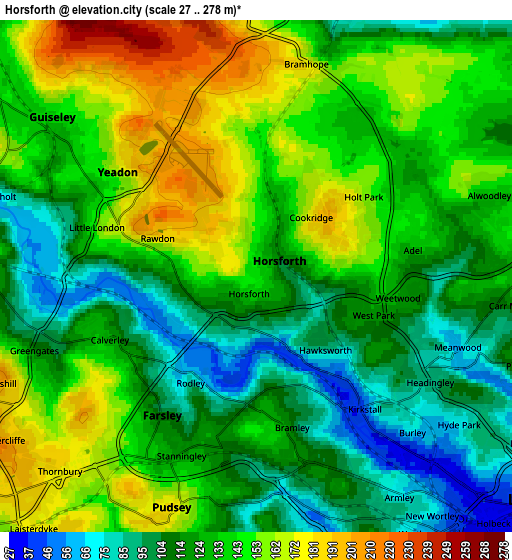 Zoom OUT 2x Horsforth, United Kingdom elevation map