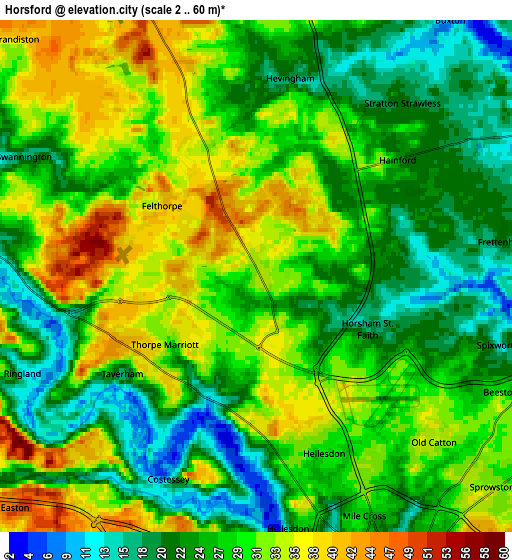 Zoom OUT 2x Horsford, United Kingdom elevation map