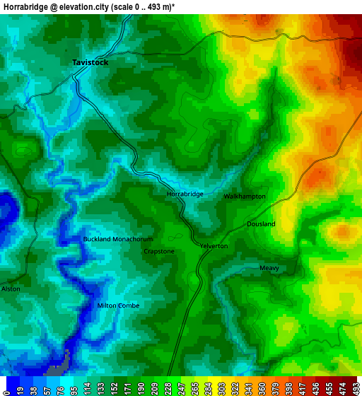 Zoom OUT 2x Horrabridge, United Kingdom elevation map