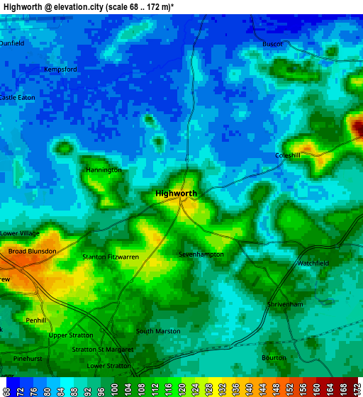 Zoom OUT 2x Highworth, United Kingdom elevation map