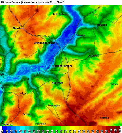 Zoom OUT 2x Higham Ferrers, United Kingdom elevation map