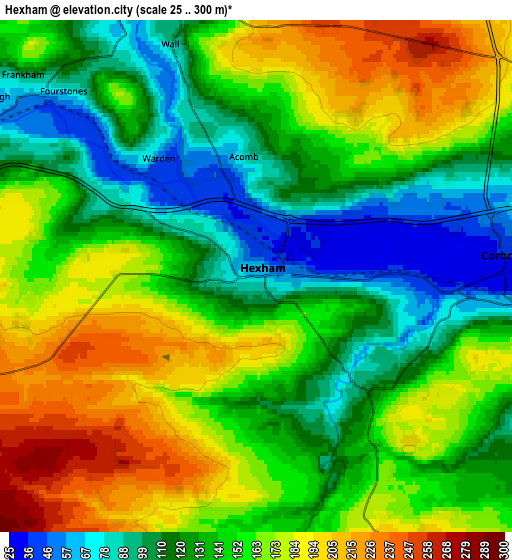 Zoom OUT 2x Hexham, United Kingdom elevation map