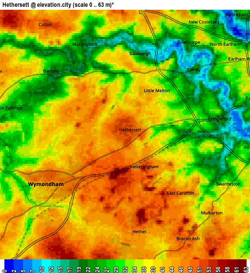 Zoom OUT 2x Hethersett, United Kingdom elevation map