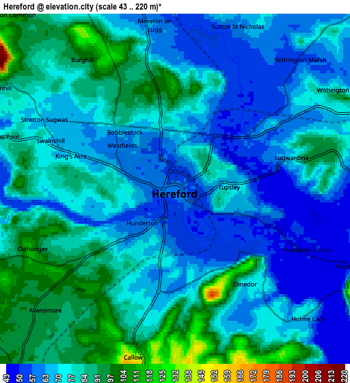 Zoom OUT 2x Hereford, United Kingdom elevation map