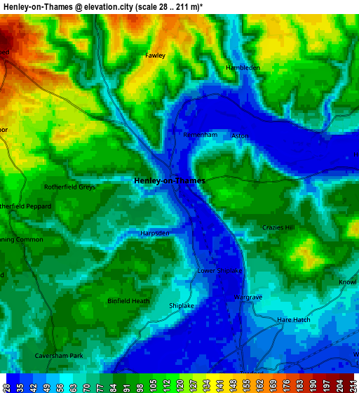 Zoom OUT 2x Henley-on-Thames, United Kingdom elevation map