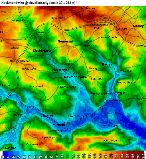 Zoom OUT 2x Heckmondwike, United Kingdom elevation map
