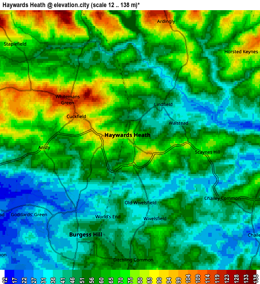 Zoom OUT 2x Haywards Heath, United Kingdom elevation map