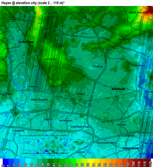 Zoom OUT 2x Hayes, United Kingdom elevation map