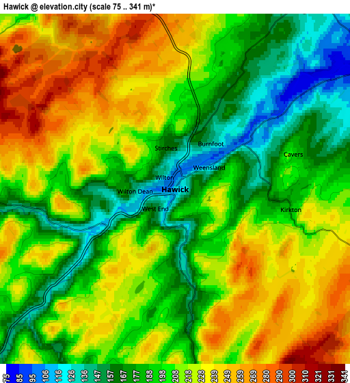 Zoom OUT 2x Hawick, United Kingdom elevation map