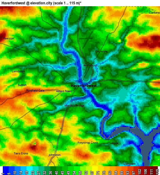 Zoom OUT 2x Haverfordwest, United Kingdom elevation map