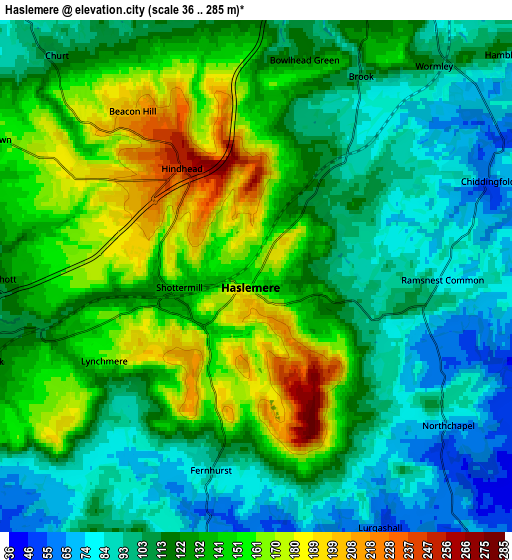 Zoom OUT 2x Haslemere, United Kingdom elevation map