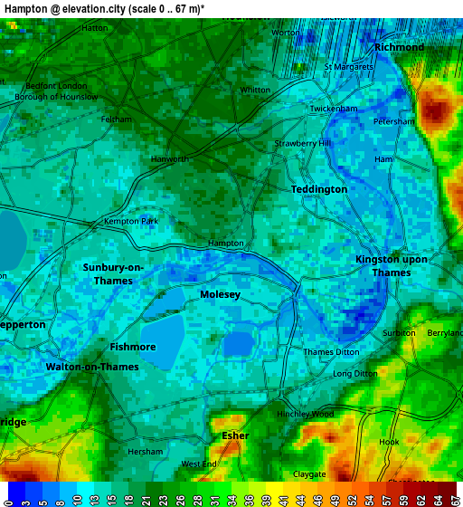 Zoom OUT 2x Hampton, United Kingdom elevation map