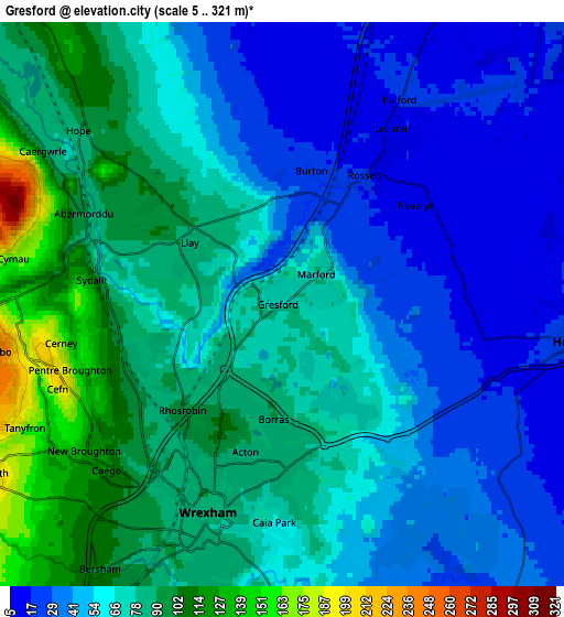 Zoom OUT 2x Gresford, United Kingdom elevation map