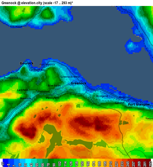 Zoom OUT 2x Greenock, United Kingdom elevation map