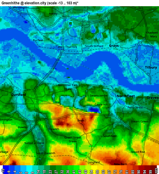 Zoom OUT 2x Greenhithe, United Kingdom elevation map