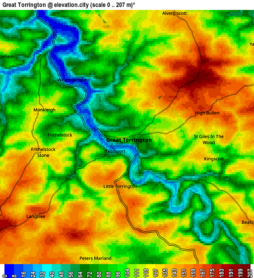 Zoom OUT 2x Great Torrington, United Kingdom elevation map