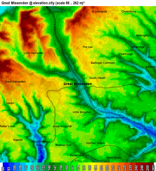 Zoom OUT 2x Great Missenden, United Kingdom elevation map