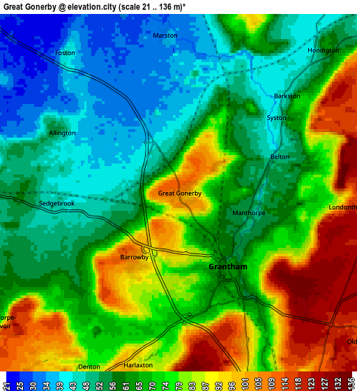Zoom OUT 2x Great Gonerby, United Kingdom elevation map