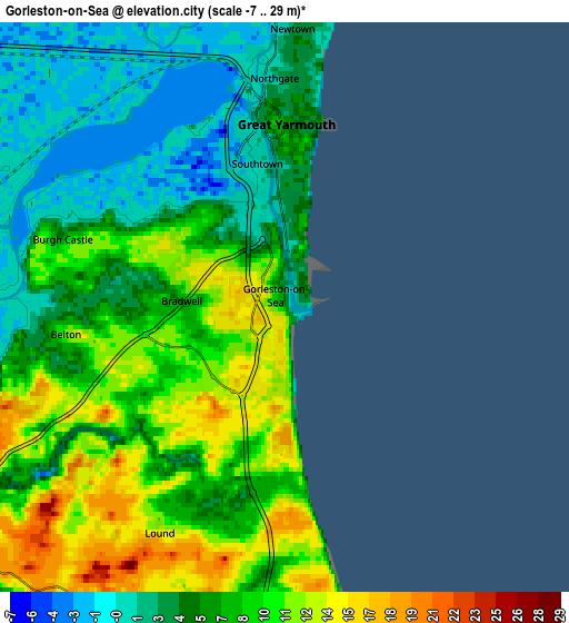 Zoom OUT 2x Gorleston-on-Sea, United Kingdom elevation map