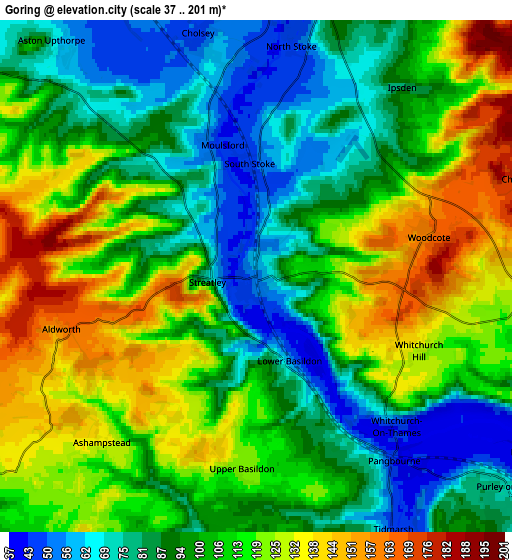 Zoom OUT 2x Goring, United Kingdom elevation map