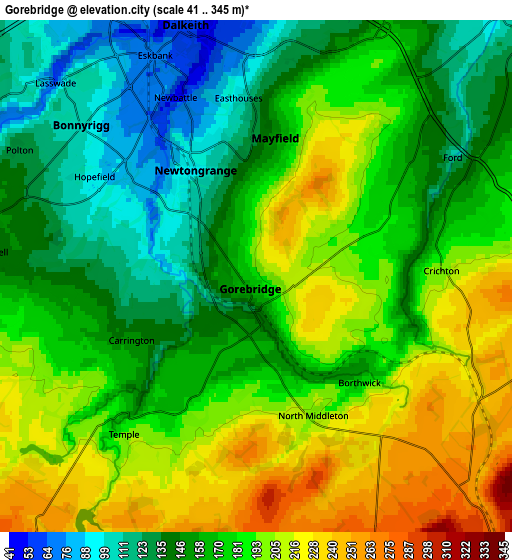 Zoom OUT 2x Gorebridge, United Kingdom elevation map