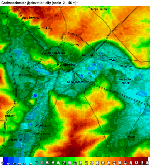 Zoom OUT 2x Godmanchester, United Kingdom elevation map