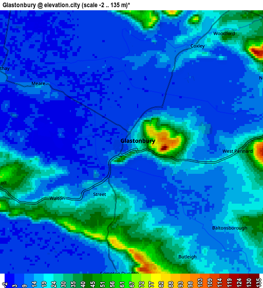 Zoom OUT 2x Glastonbury, United Kingdom elevation map