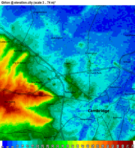 Zoom OUT 2x Girton, United Kingdom elevation map