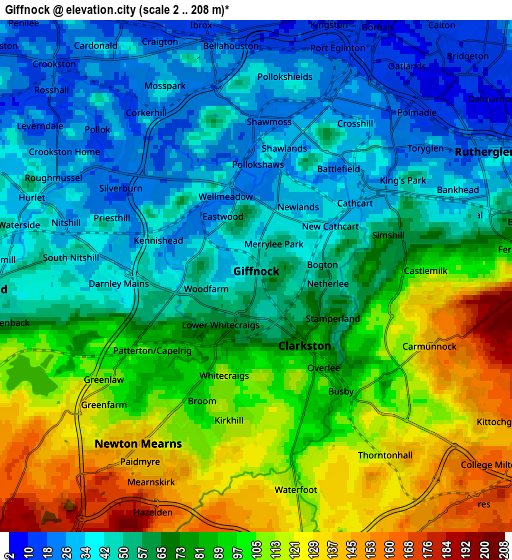 Zoom OUT 2x Giffnock, United Kingdom elevation map
