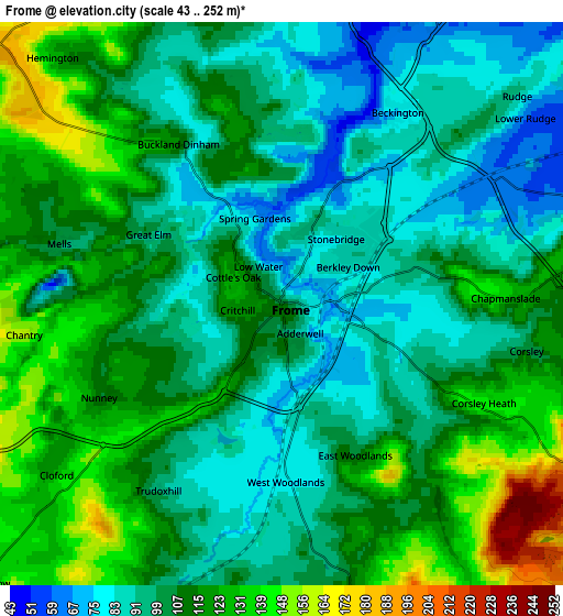 Zoom OUT 2x Frome, United Kingdom elevation map